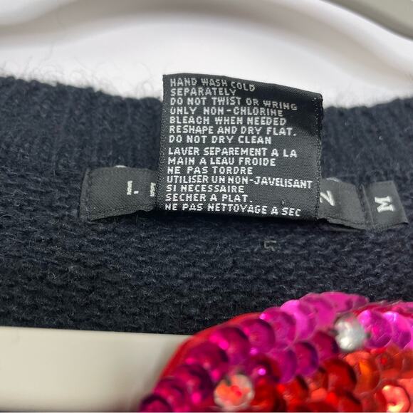 I. B. Diffusion vintage black knit sweater sequin beaded heart size Medium - Picture 9 of 11